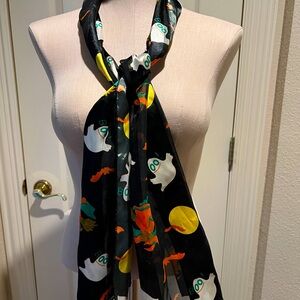 Festive HALLOWEeN Black w/ colors Scarf Ghosts Witches, Bats Full Moon Polyester